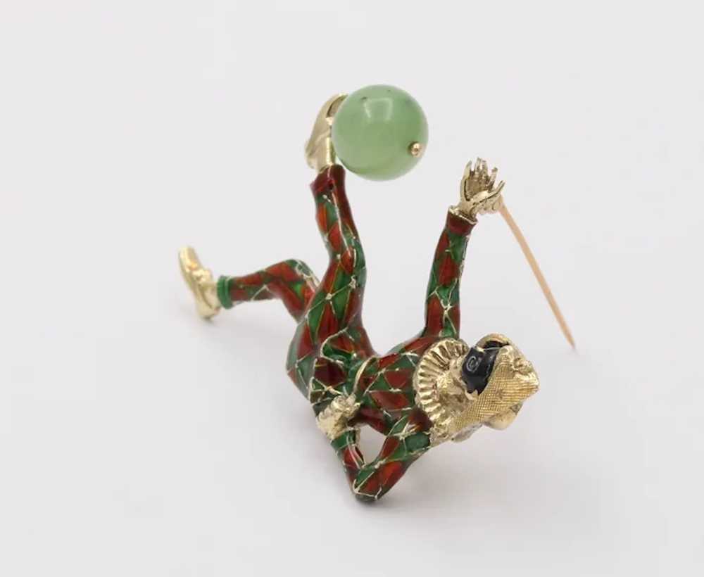 Vintage Unique Enamel Jester With Chrysoprase Bal… - image 3