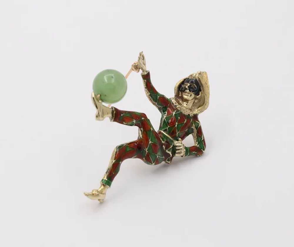 Vintage Unique Enamel Jester With Chrysoprase Bal… - image 4