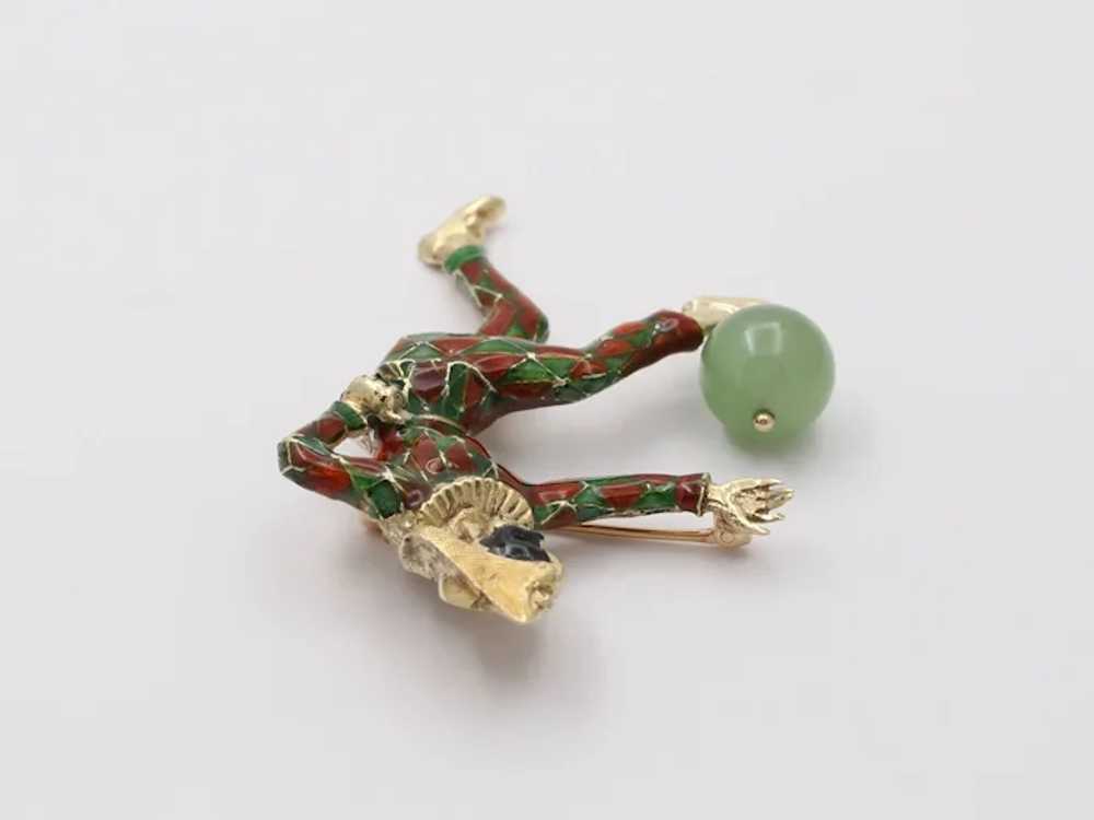 Vintage Unique Enamel Jester With Chrysoprase Bal… - image 5