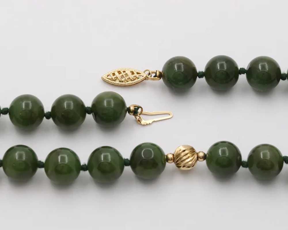 Vintage Spinach Jade Beaded 14K Yellow Gold Neckl… - image 5