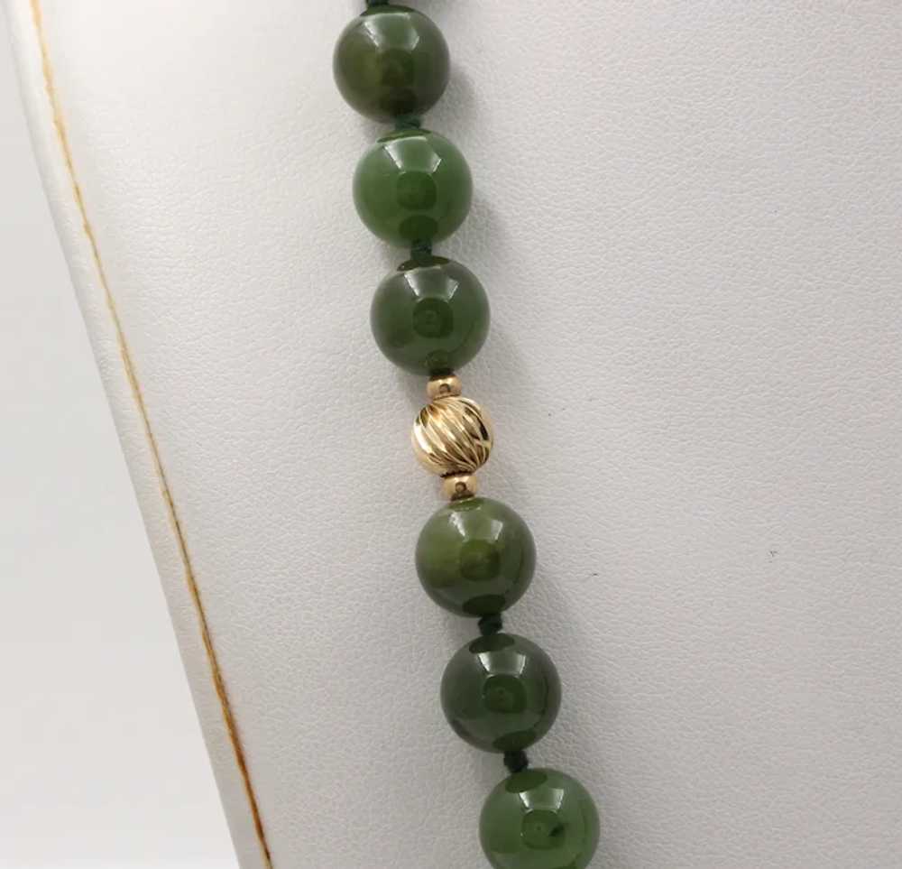 Vintage Spinach Jade Beaded 14K Yellow Gold Neckl… - image 7