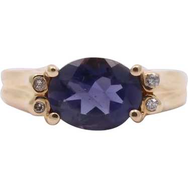 Vintage Iolite Diamonds 14K Yellow Gold Ring