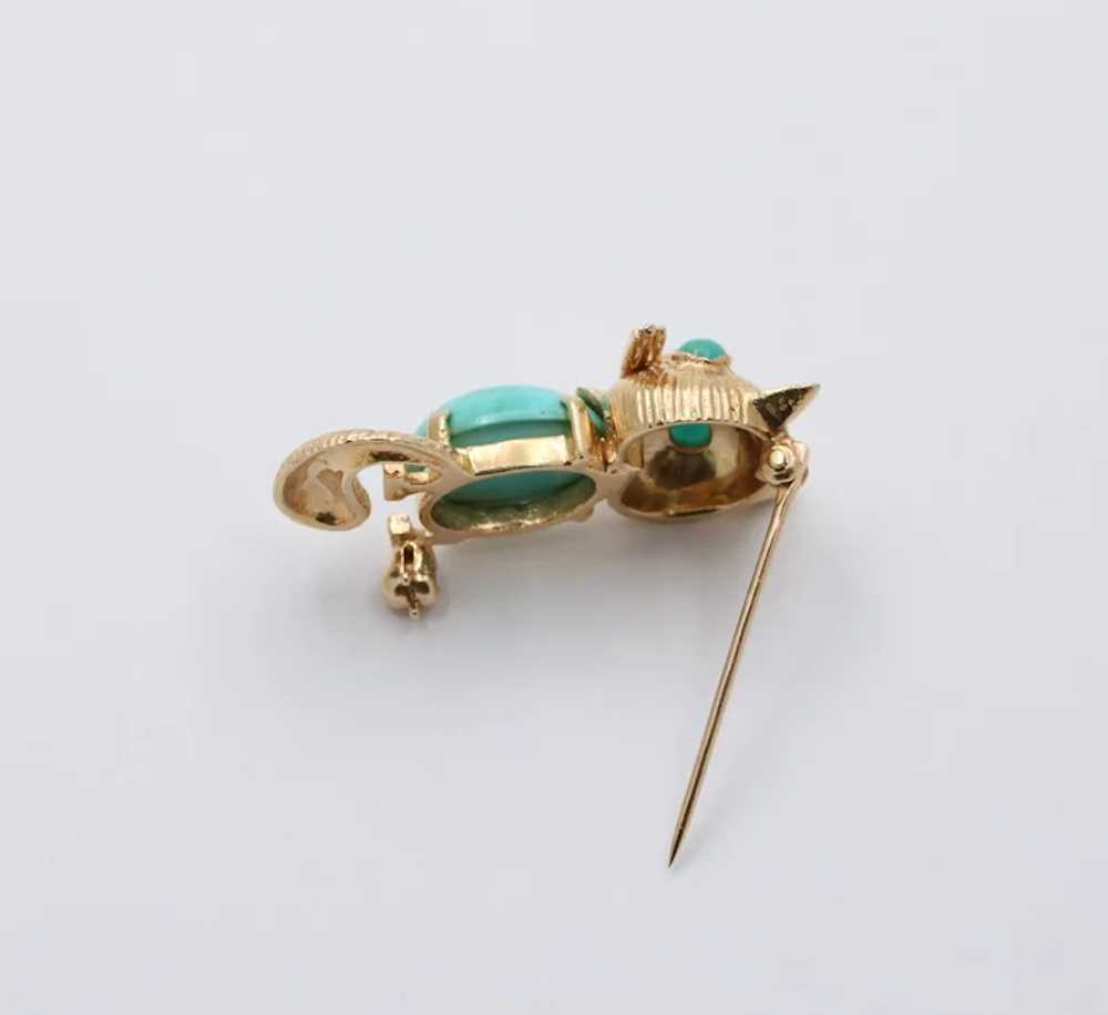 Vintage 14K Yellow Gold Turquoise Kitty Cat Brooc… - image 5