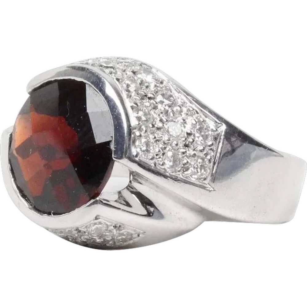 Vintage Large Garnet and Diamond 18K White Gold R… - image 1