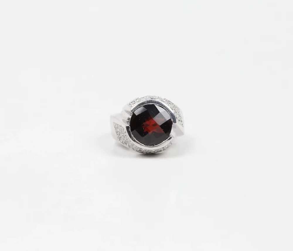 Vintage Large Garnet and Diamond 18K White Gold R… - image 2