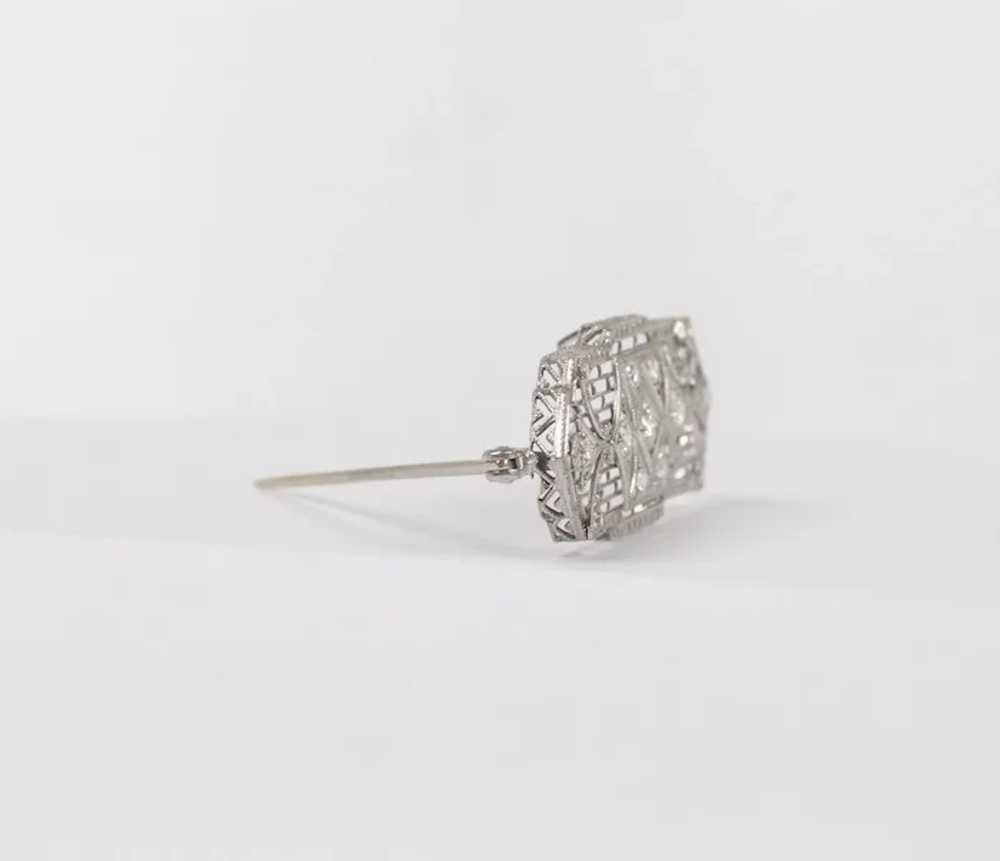 Art Deco Filigree Diamond 14K White Gold Brooch - image 3