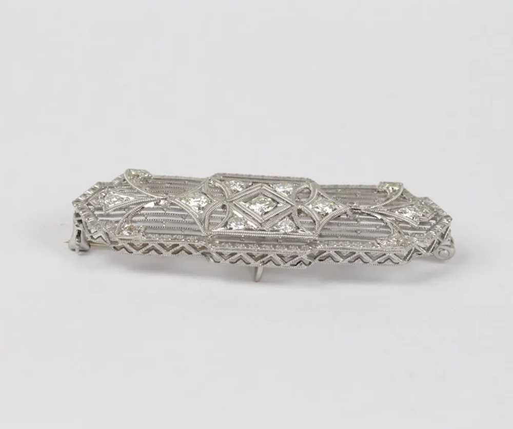 Art Deco Filigree Diamond 14K White Gold Brooch - image 5