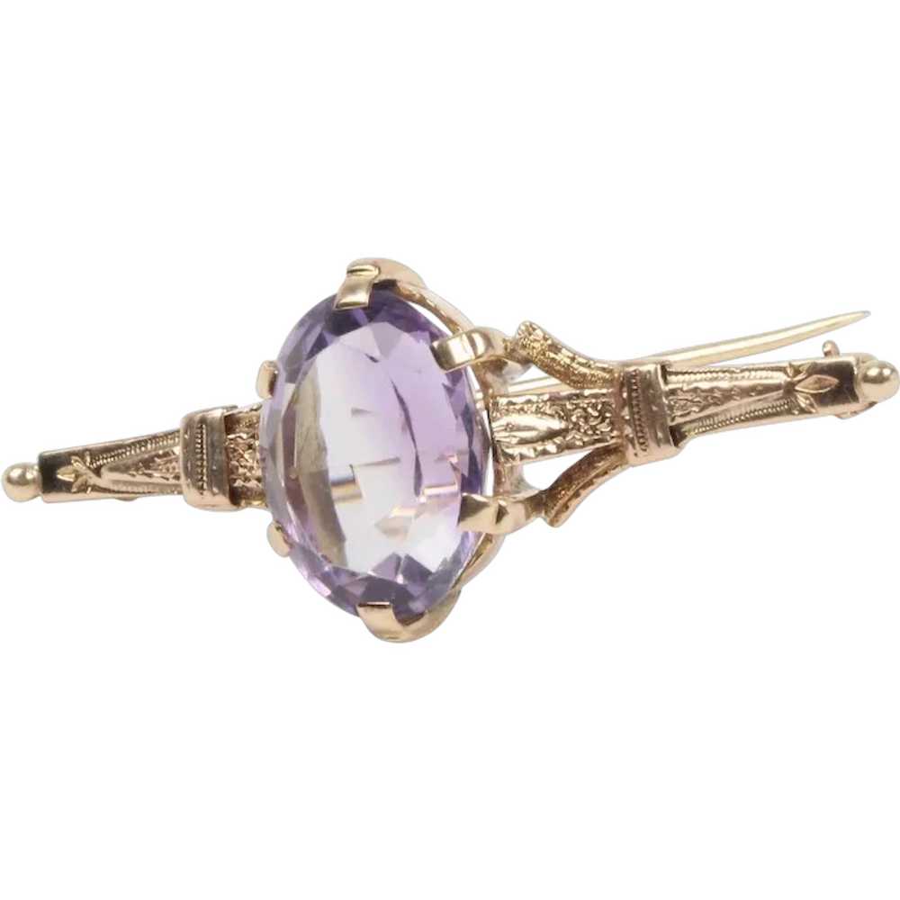 Vintage 14K Yellow Gold Amethyst Brooch - image 1