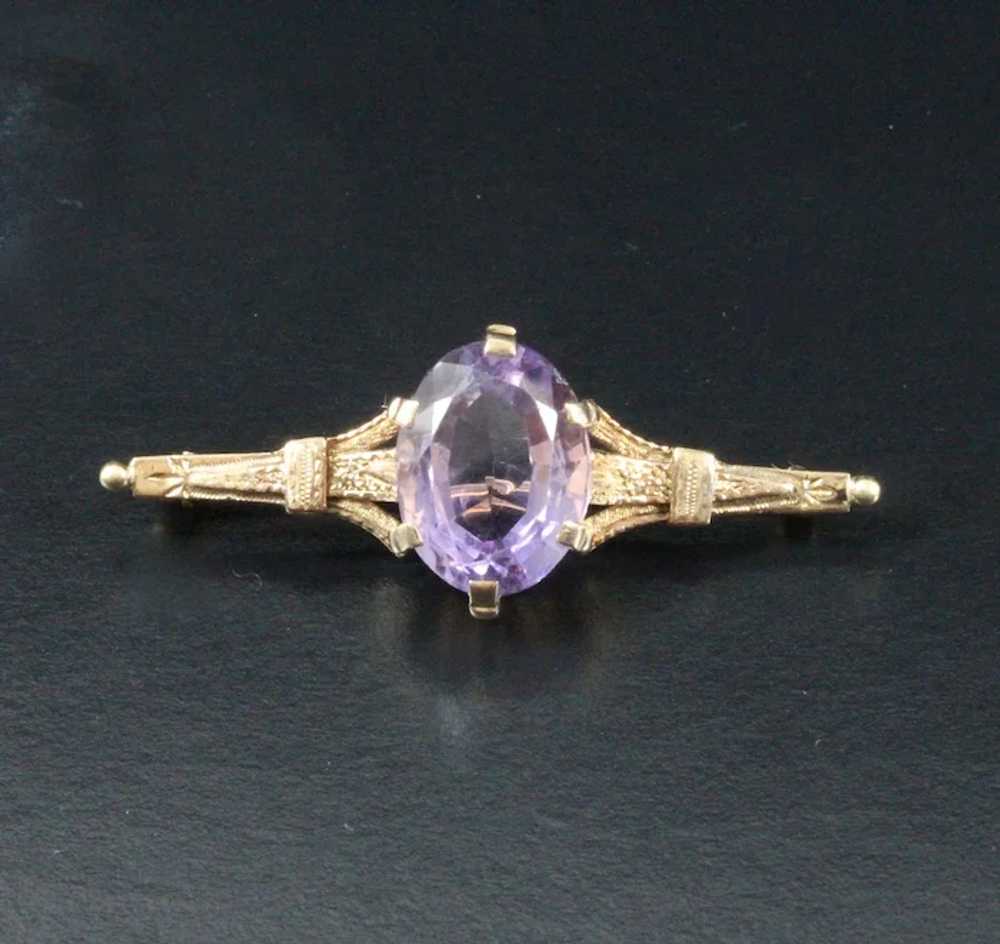 Vintage 14K Yellow Gold Amethyst Brooch - image 2