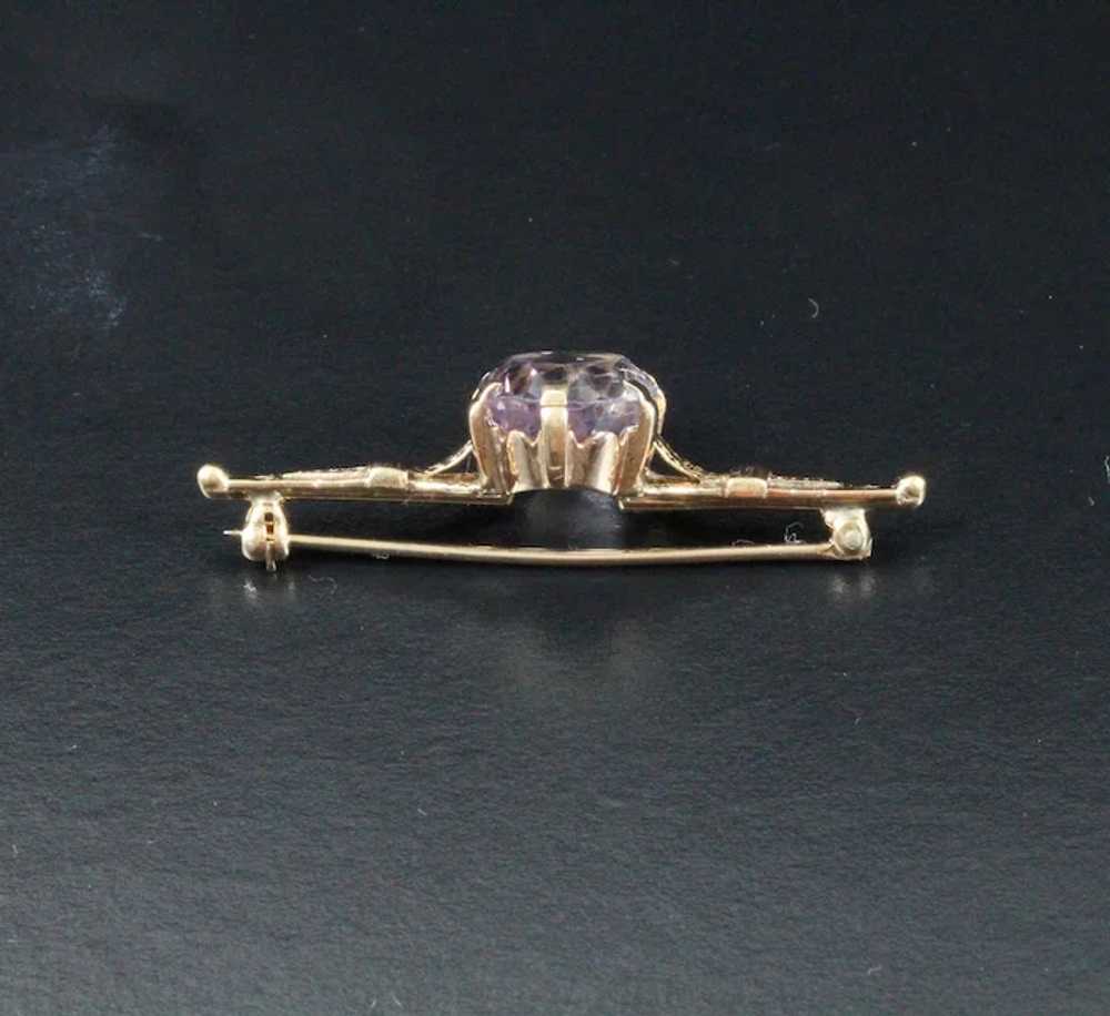 Vintage 14K Yellow Gold Amethyst Brooch - image 3