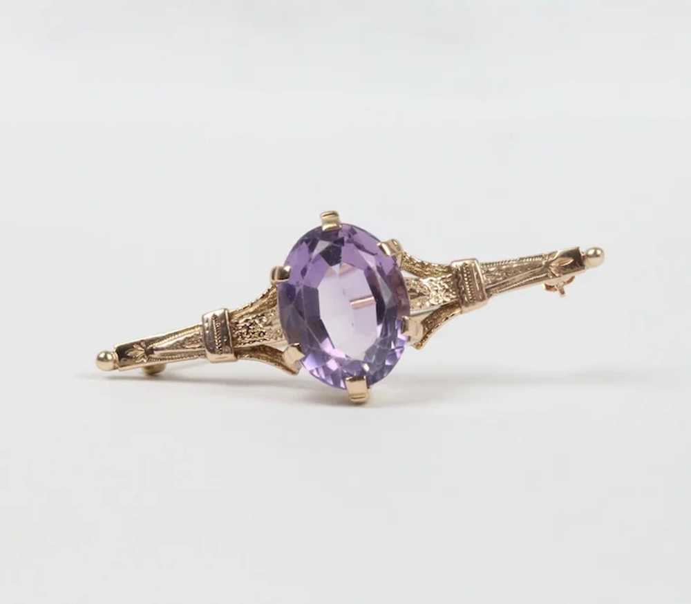 Vintage 14K Yellow Gold Amethyst Brooch - image 4