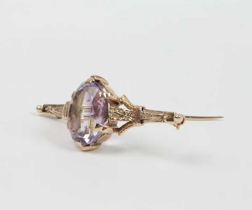 Vintage 14K Yellow Gold Amethyst Brooch - image 5