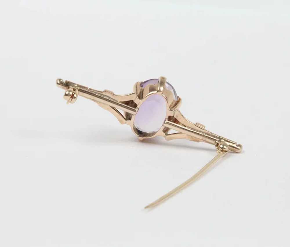 Vintage 14K Yellow Gold Amethyst Brooch - image 6