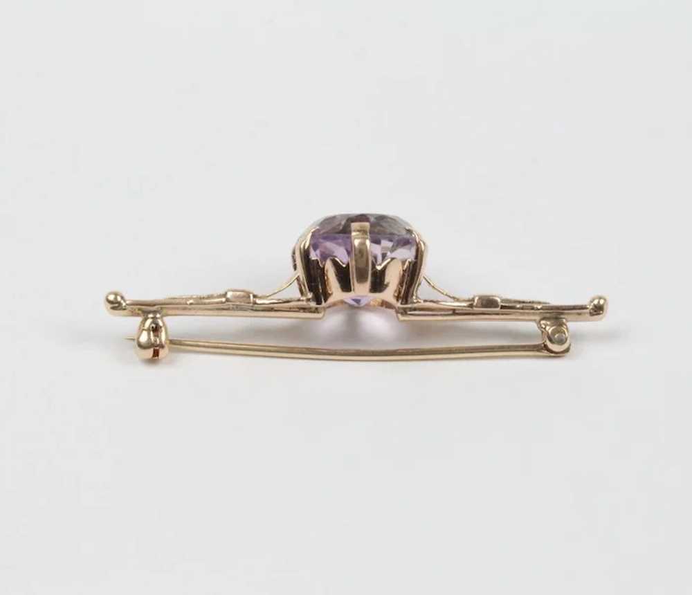 Vintage 14K Yellow Gold Amethyst Brooch - image 7