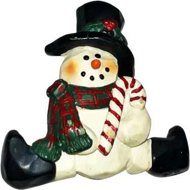 Cute Snowman in a Hat and Boots Resin Brooch with… - image 1