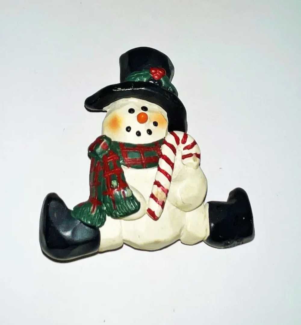 Cute Snowman in a Hat and Boots Resin Brooch with… - image 2