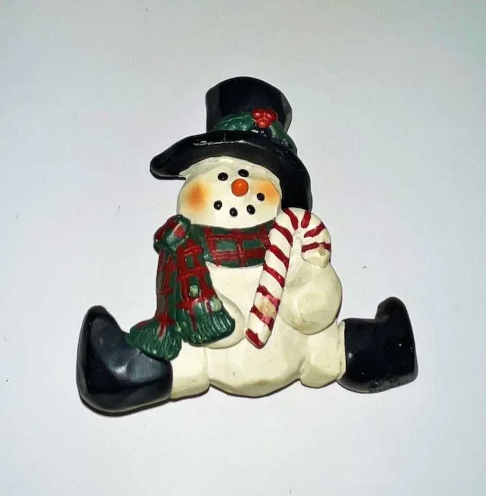 Cute Snowman in a Hat and Boots Resin Brooch with… - image 3