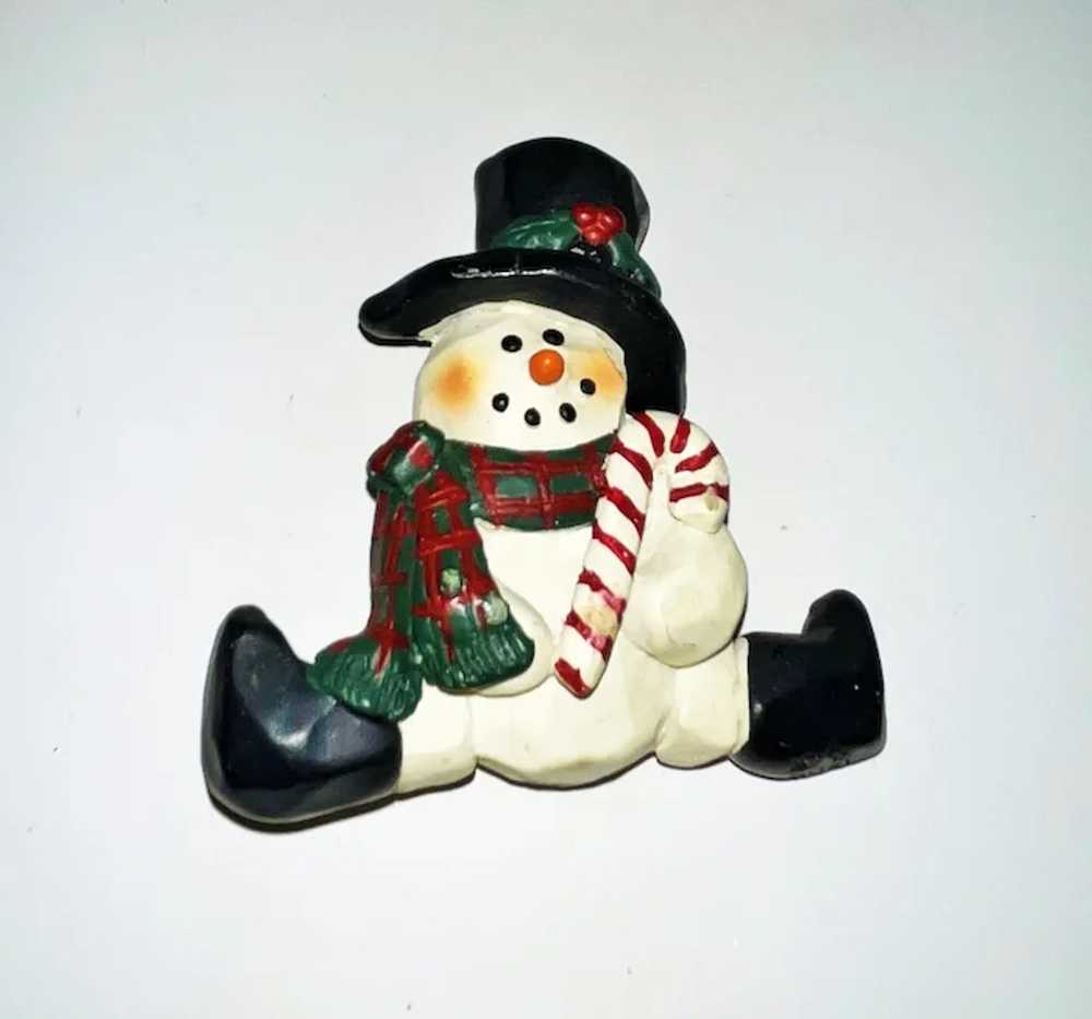 Cute Snowman in a Hat and Boots Resin Brooch with… - image 4