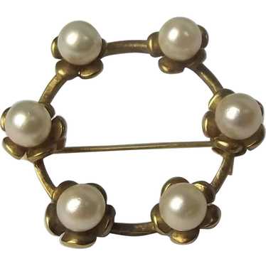 1980 London 9ct Yellow Gold & Pearl Brooch - image 1