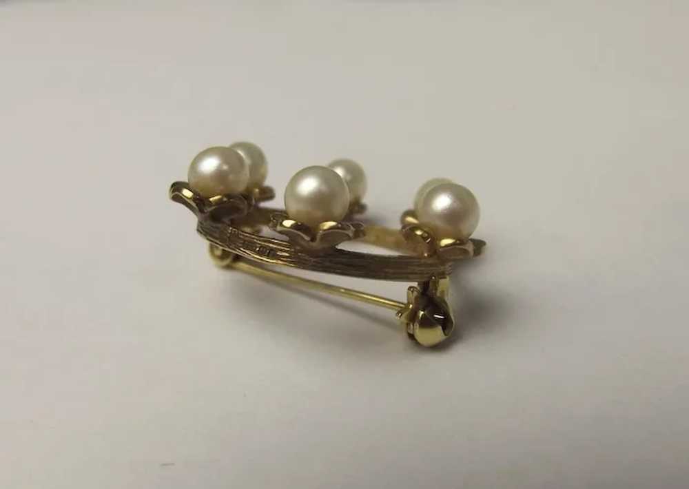 1980 London 9ct Yellow Gold & Pearl Brooch - image 3