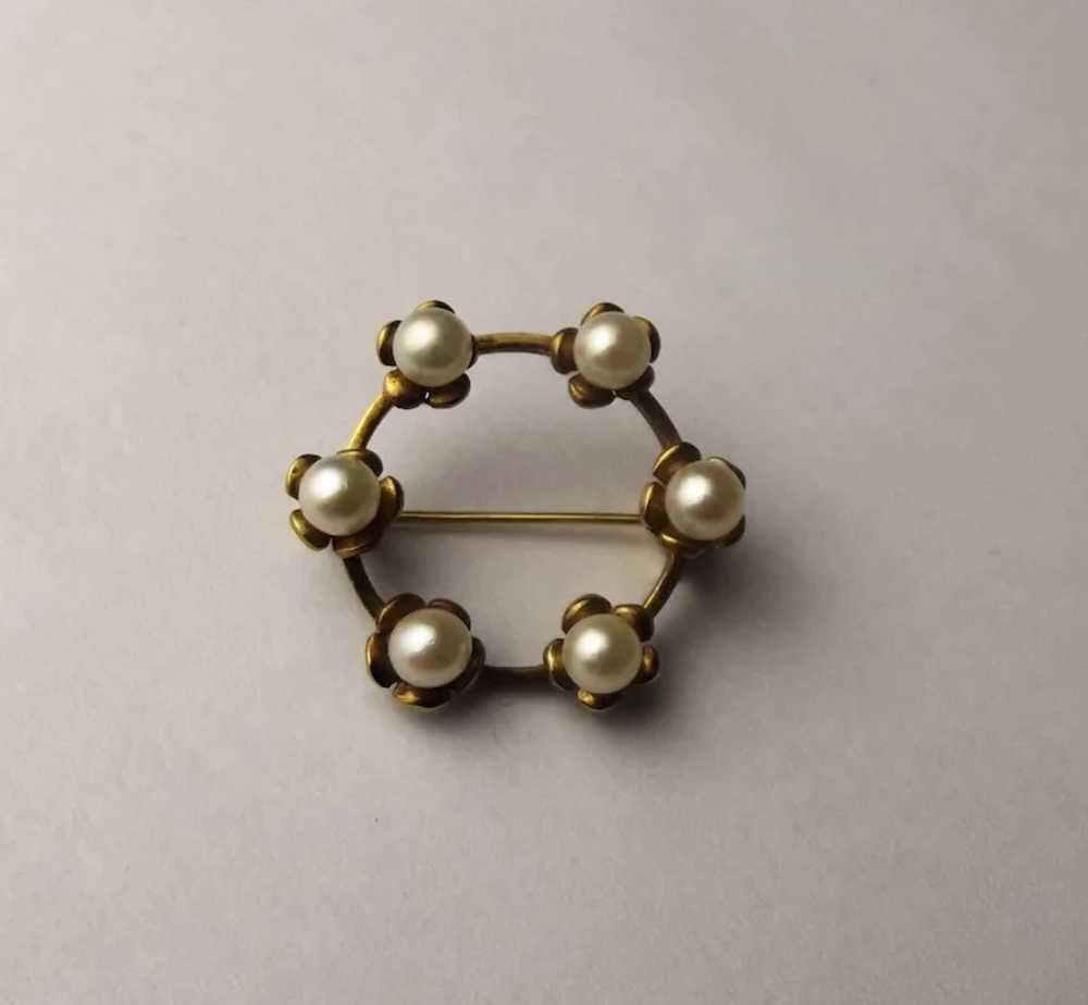 1980 London 9ct Yellow Gold & Pearl Brooch - image 7