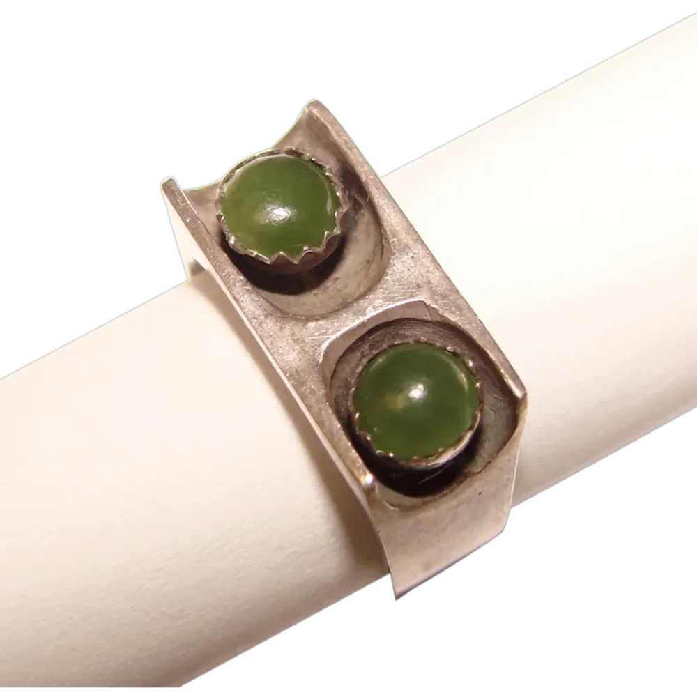 Fabulous STERLING & GREEN STONE Modernist Design … - image 1