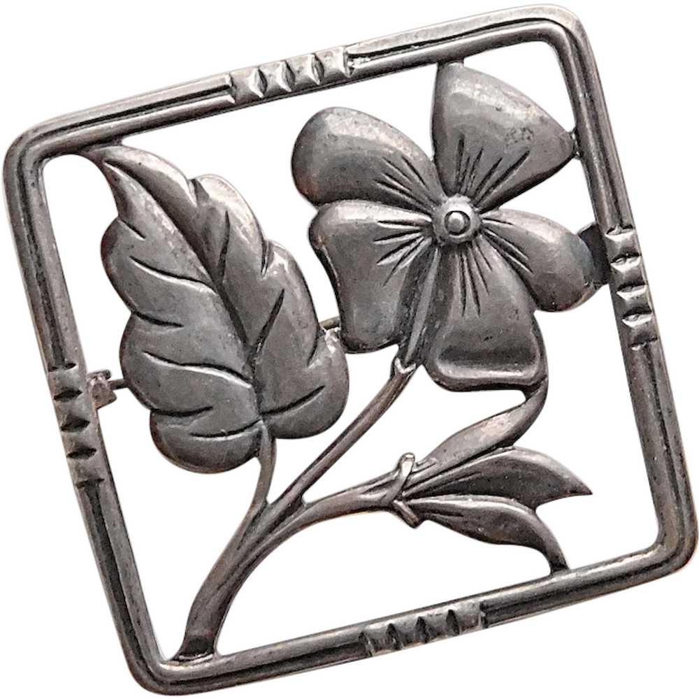 Fabulous STERLING Framed Flower Brooch - image 1