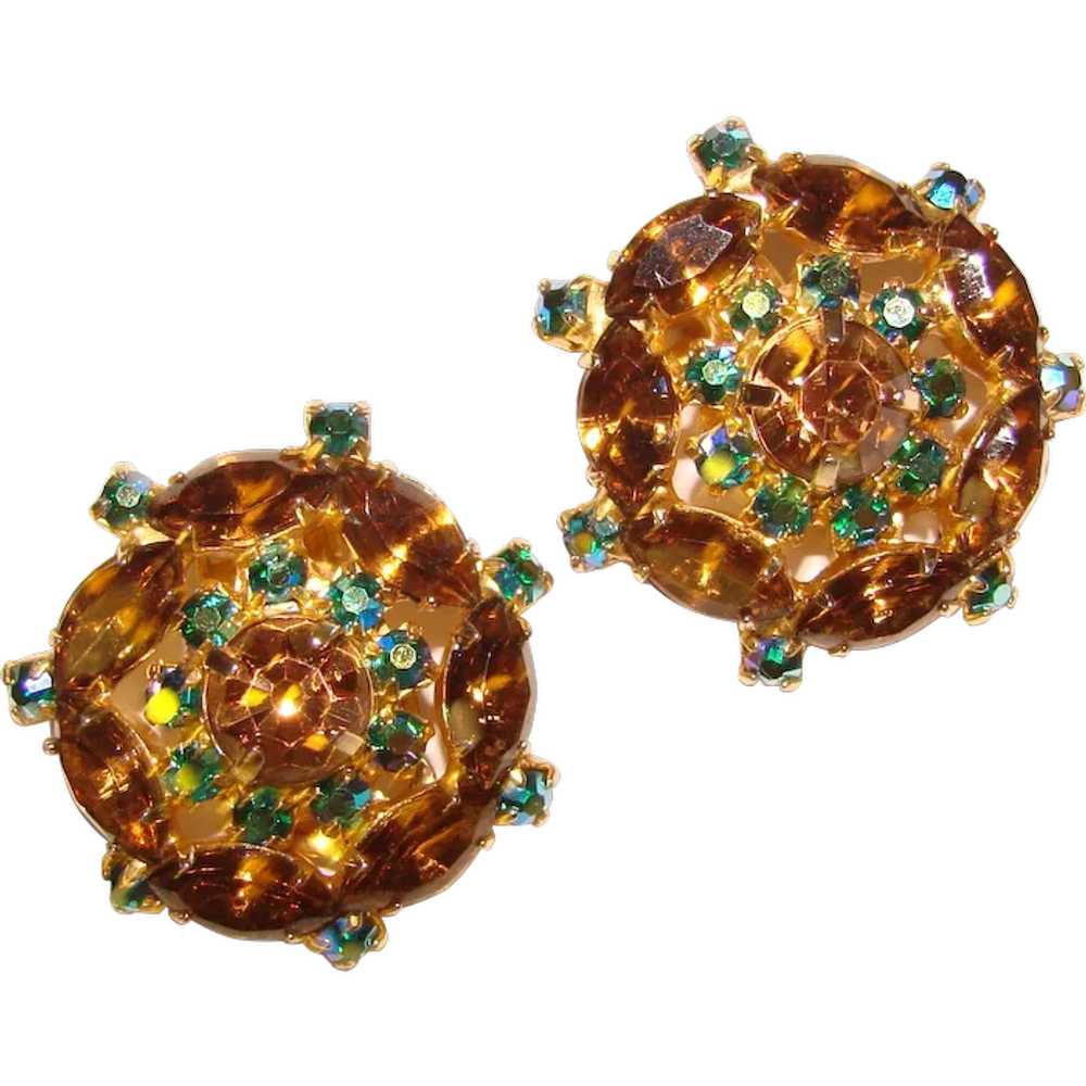 Fabulous Topaz & Peacock Aurora Rhinestone Vintag… - image 1