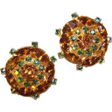 Fabulous Topaz & Peacock Aurora Rhinestone Vintag… - image 1