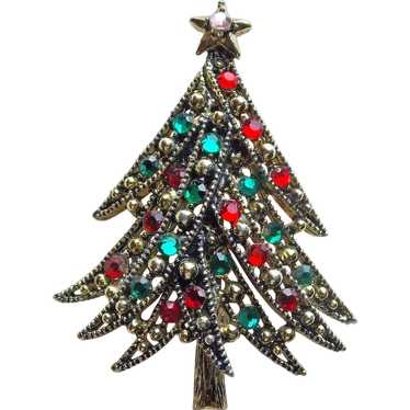 Fabulous HOLLYCRAFT Signed Rhinestone Christmas Tr