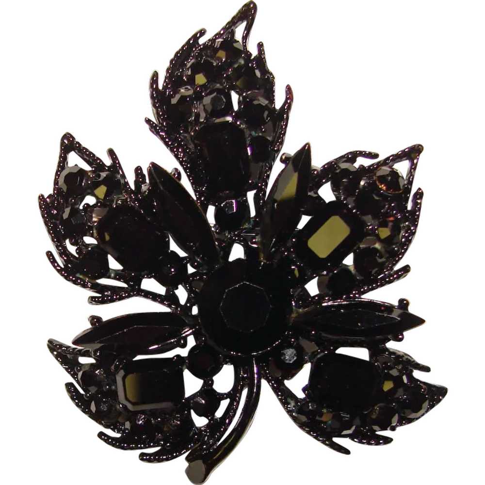 Fabulous BLACK on BLACK Vintage Rhinestone Brooch - image 1