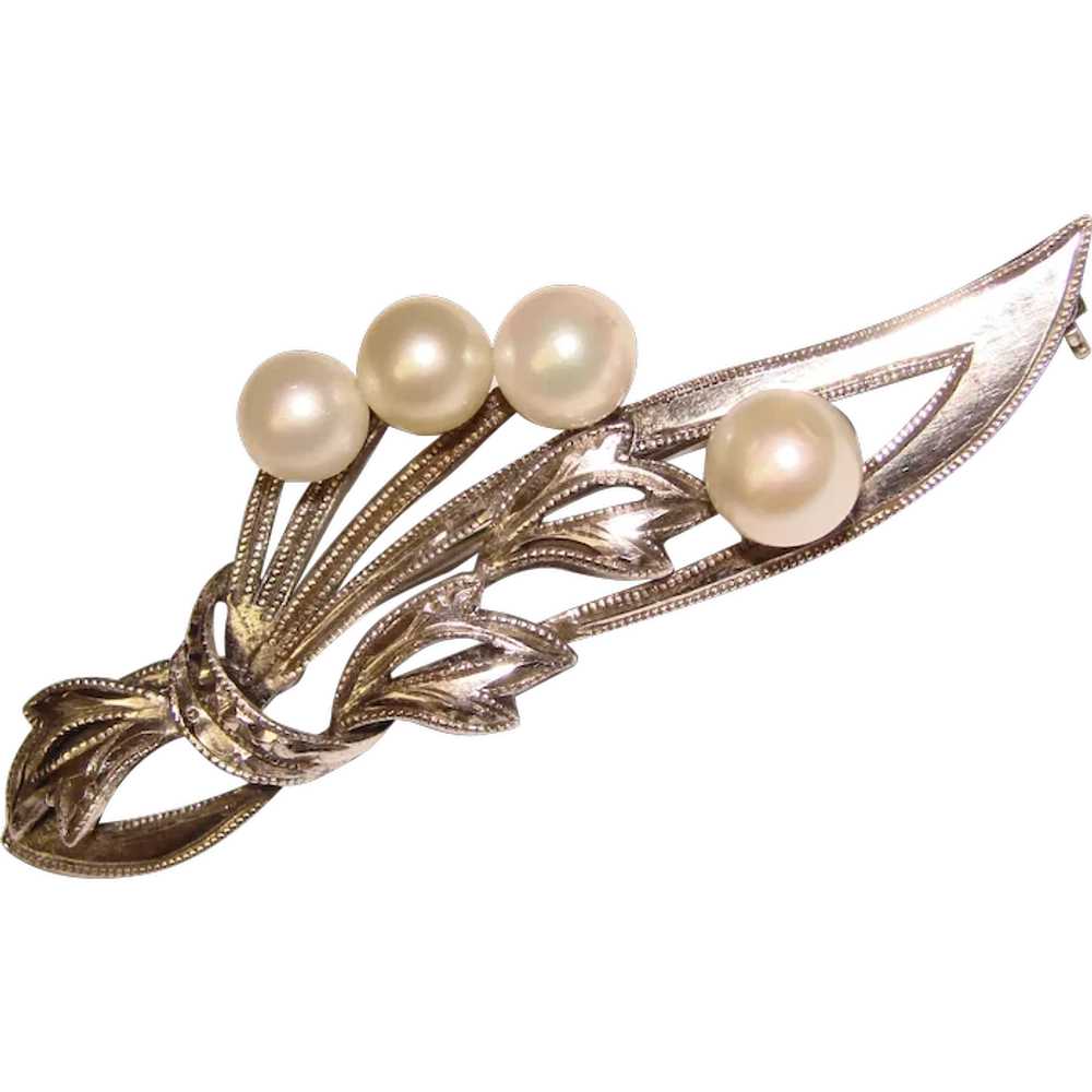Gorgeous STERLING Cultured Pearls Vintage Brooch - image 1