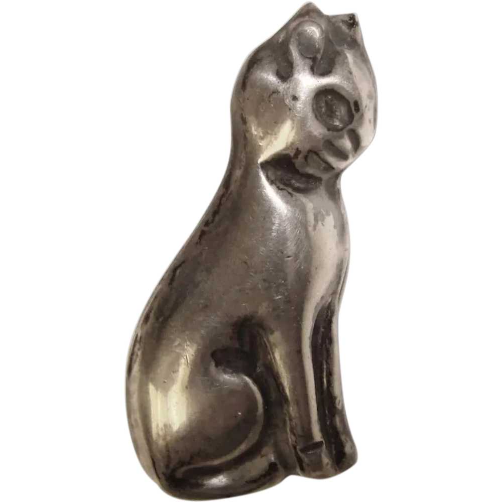 Wonderful MEXICAN STERLING Sitting Cat Design Vin… - image 1