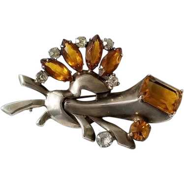 Vintage Signed Sterling Silver and Amber Torch Br… - image 1