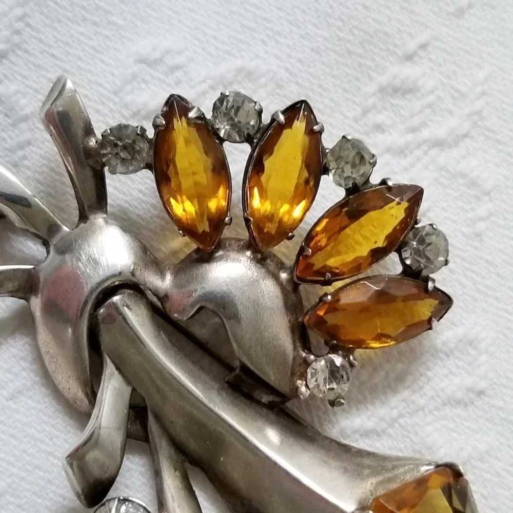 Vintage Signed Sterling Silver and Amber Torch Br… - image 2