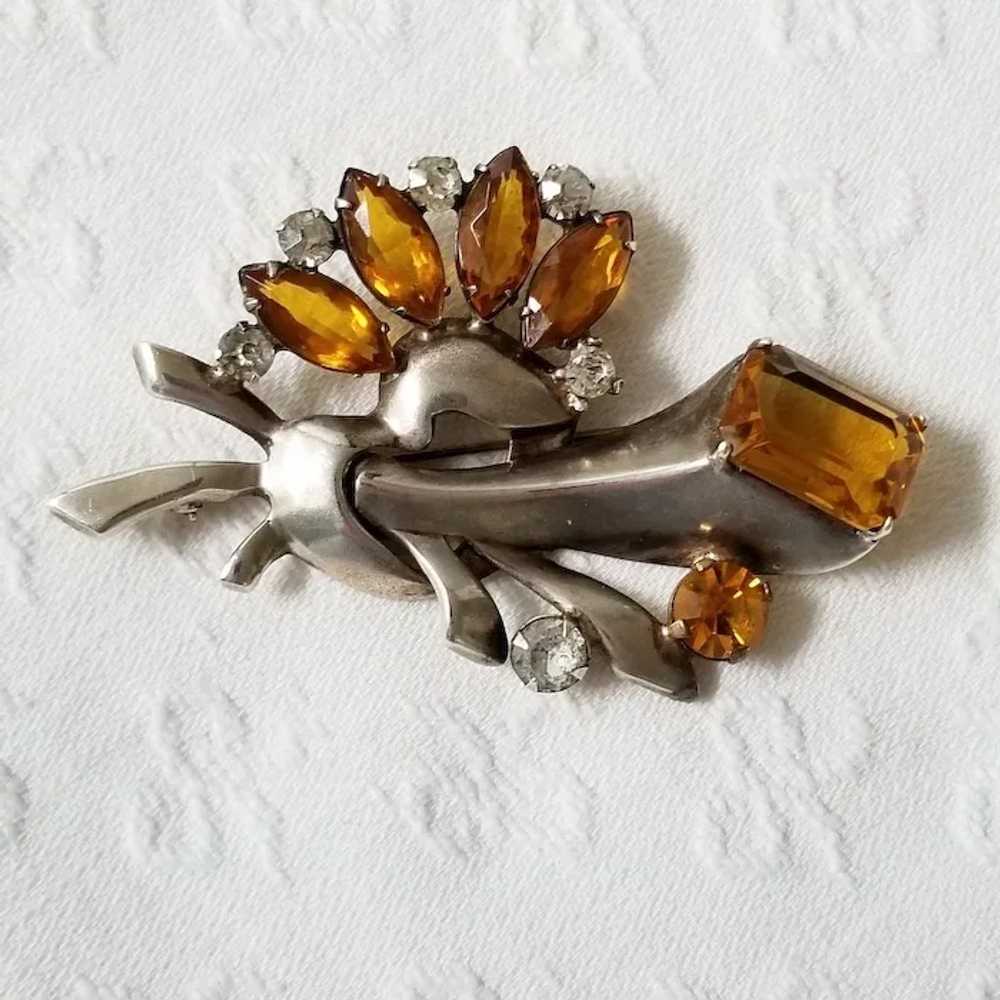 Vintage Signed Sterling Silver and Amber Torch Br… - image 7