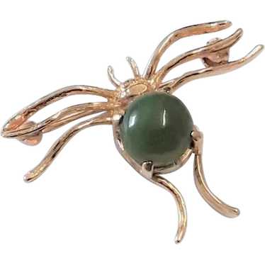 a578 Stunning Vintage 14k Yellow Gold Spider Brooch Pin Pearl Body