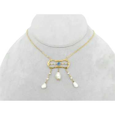 Art Nouveau 10K Pearl Festoon Necklace - image 1