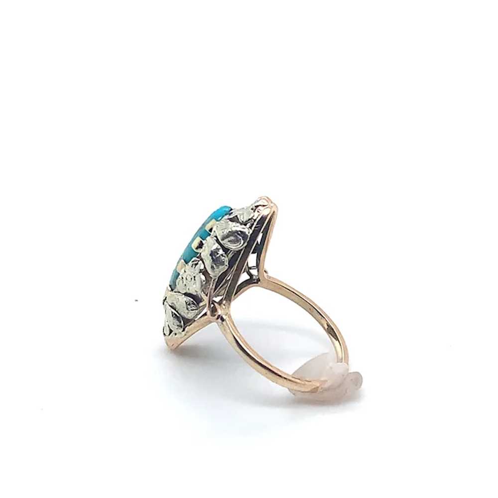 14K Arts & Crafts Turquoise Ring applied leaves - image 2