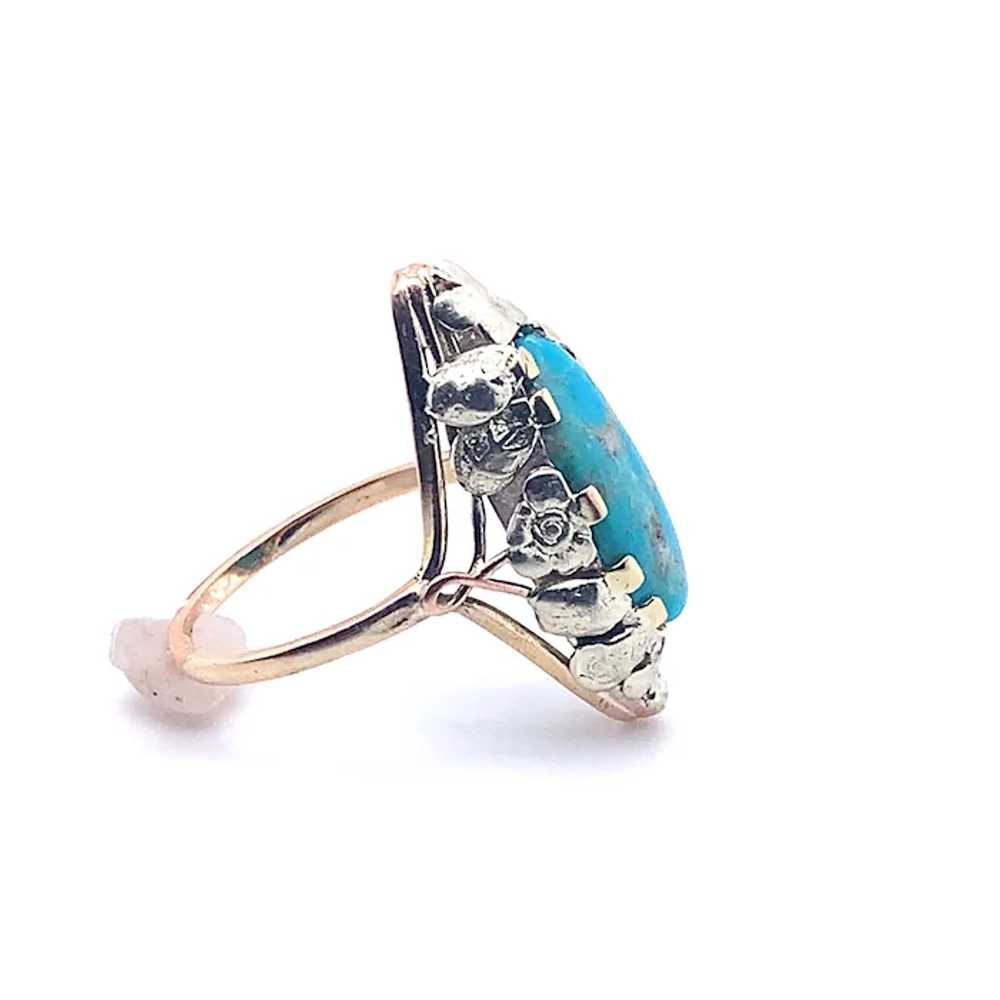 14K Arts & Crafts Turquoise Ring applied leaves - image 3