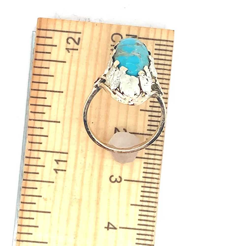 14K Arts & Crafts Turquoise Ring applied leaves - image 8
