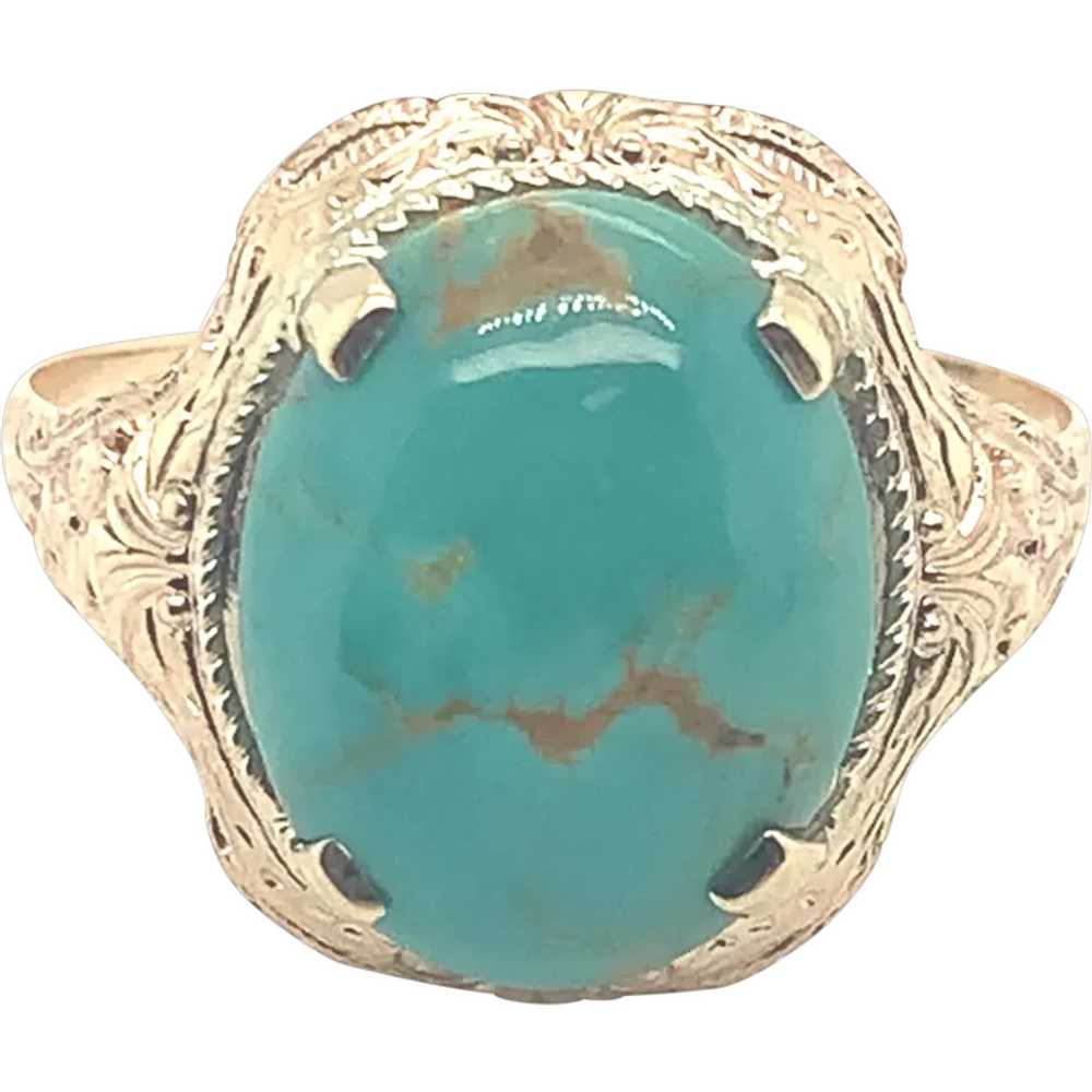 Vintage 10K 2.93 carat Turquoise Ring - image 1