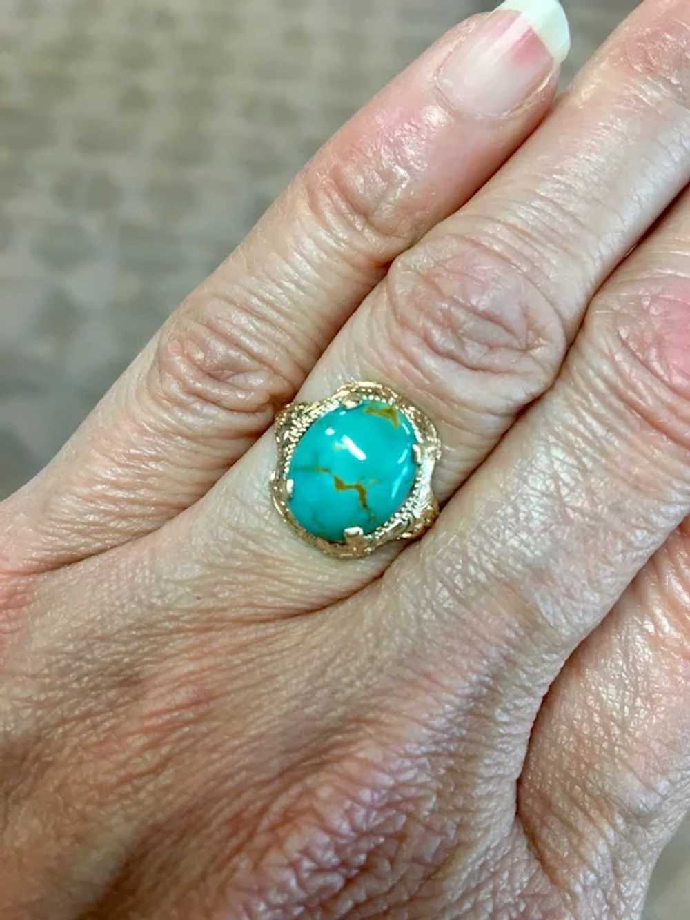 Vintage 10K 2.93 carat Turquoise Ring - image 5