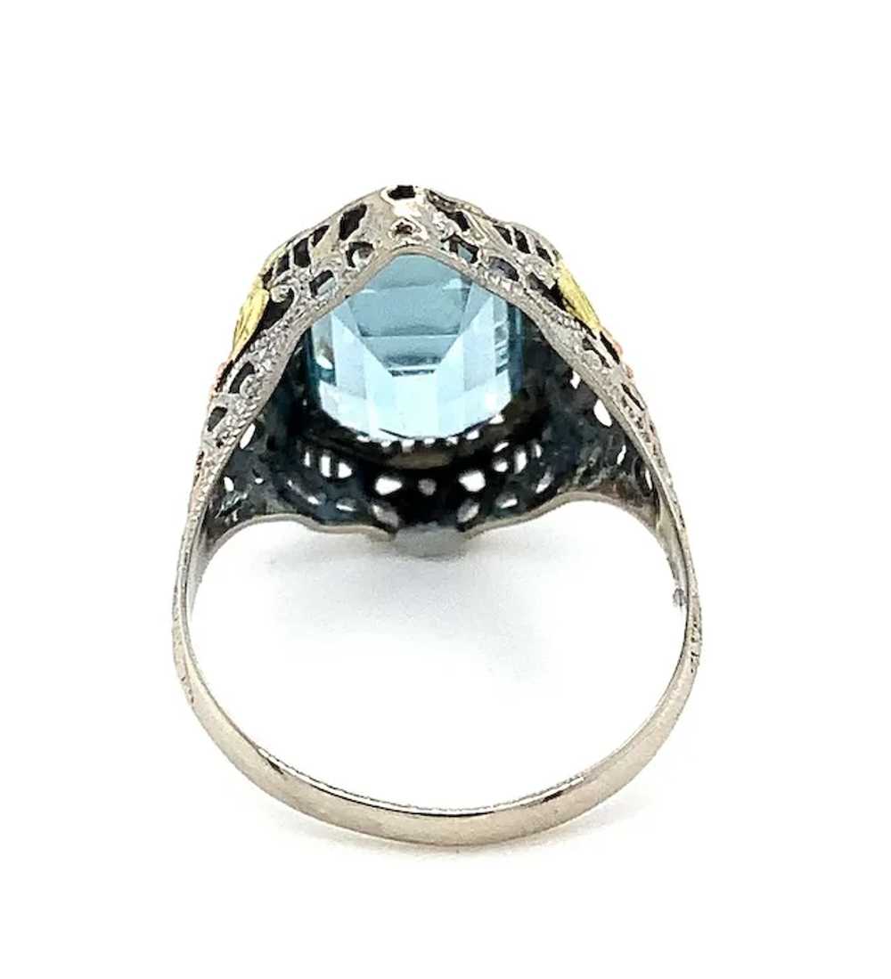 10K tri-color 3.28ct Aquamarine Filigree Ring - image 6