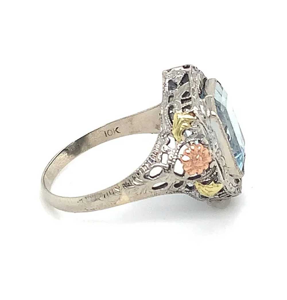 10K tri-color 3.28ct Aquamarine Filigree Ring - image 7