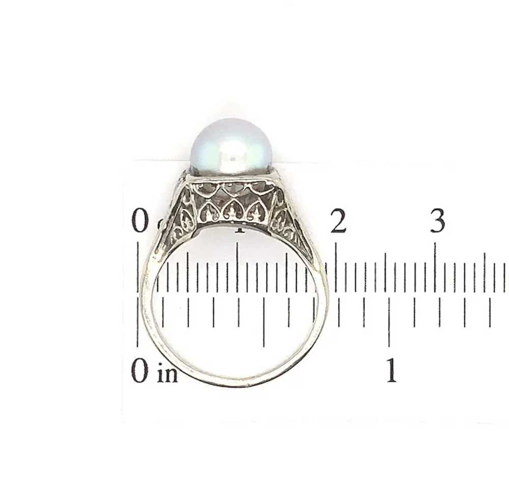 18K Art Deco 8mm Pearl Filigree Ring - image 8