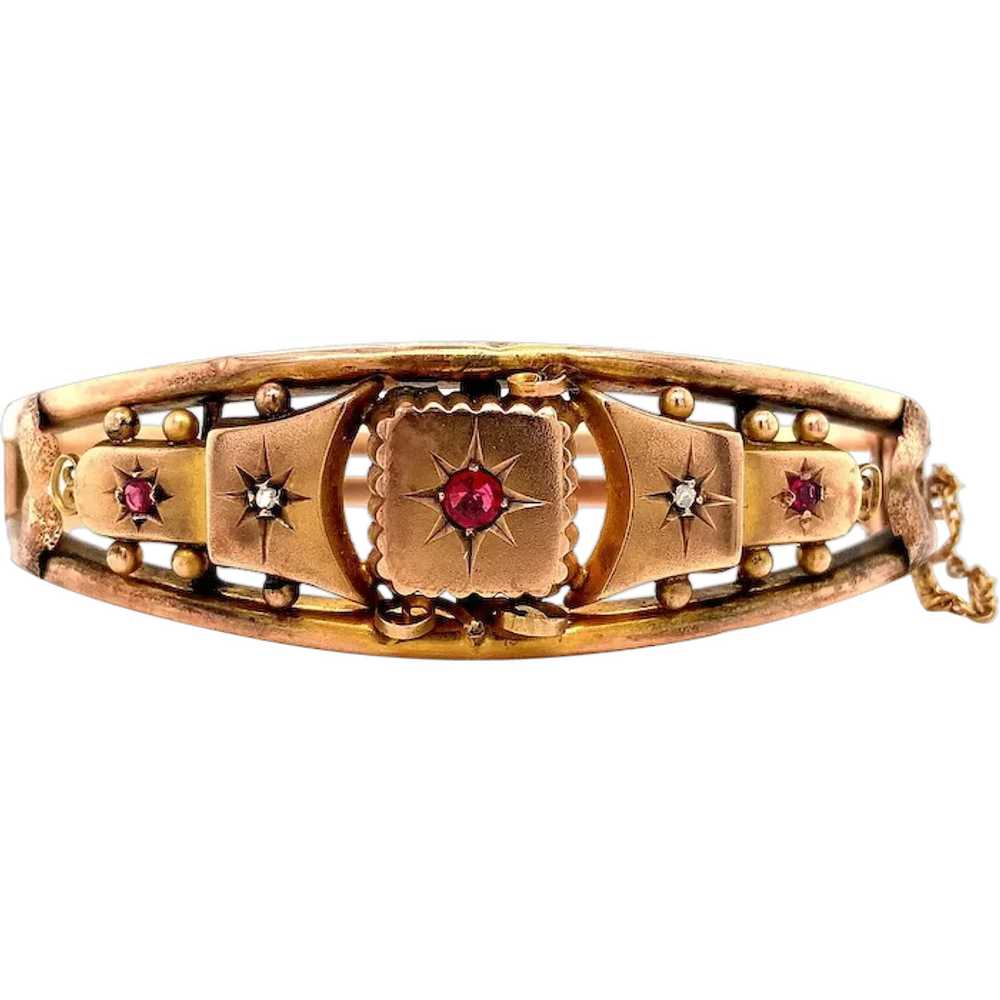 Victorian 9K Rose Gold Diamond Bangle Bracelet - image 1