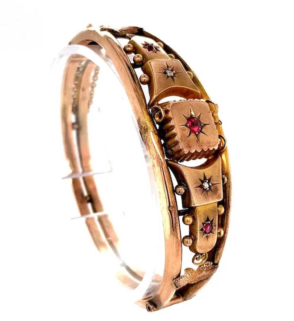Victorian 9K Rose Gold Diamond Bangle Bracelet - image 2