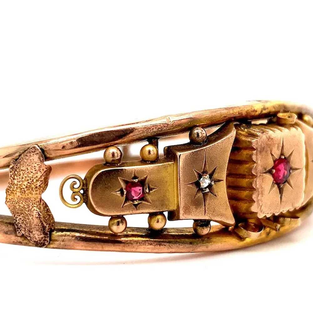 Victorian 9K Rose Gold Diamond Bangle Bracelet - image 3