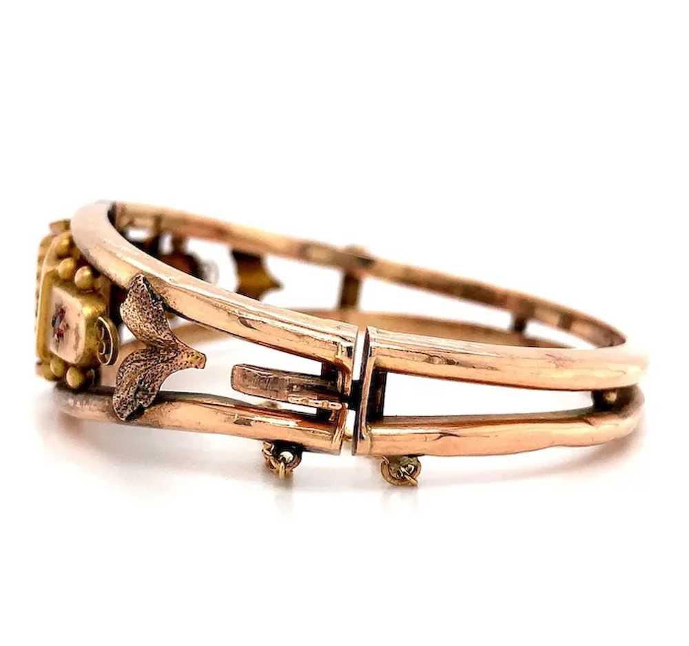 Victorian 9K Rose Gold Diamond Bangle Bracelet - image 4
